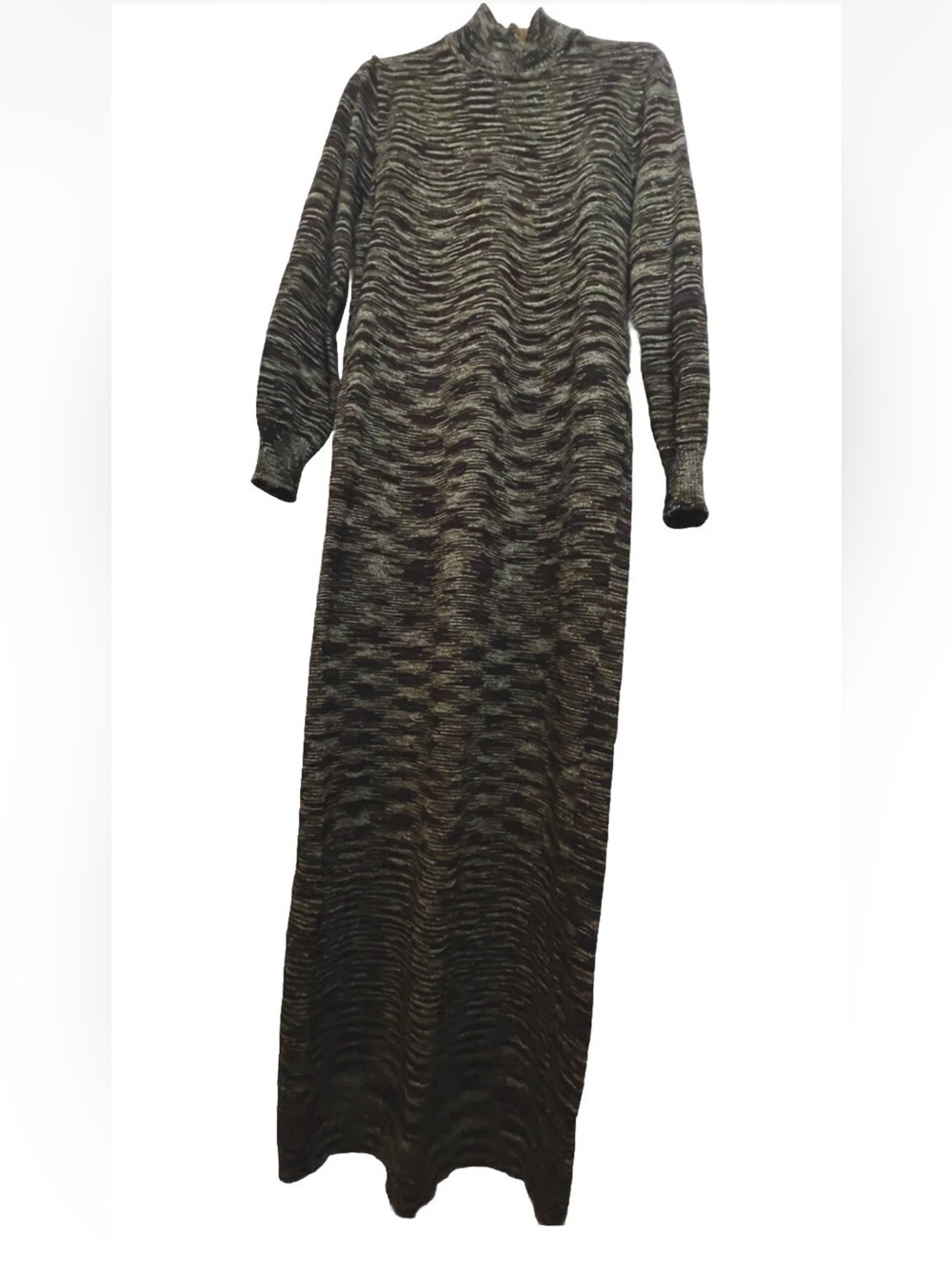 ALNORAL by Al Spokavicius Mock Neck Long Sleeve brown tweed Knit Maxi Dress Med - Picture 1 of 7